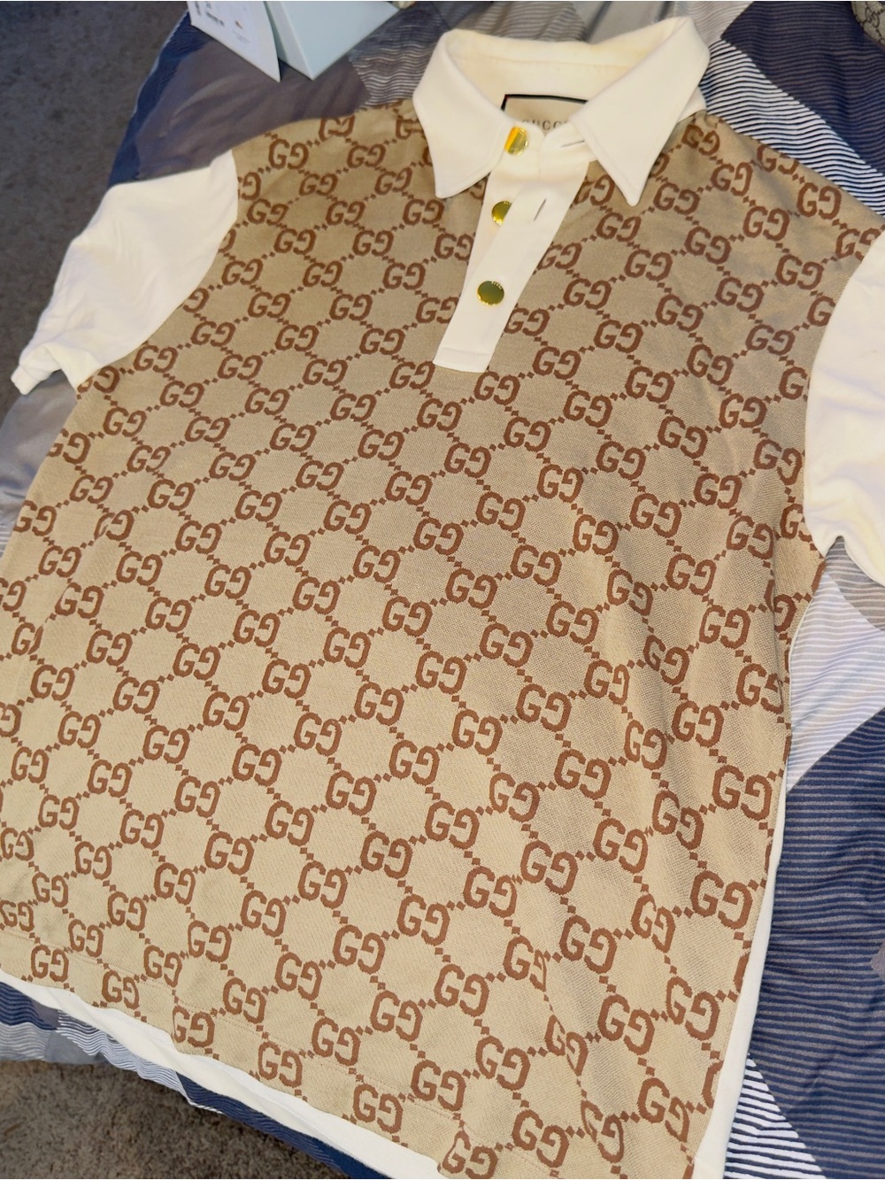 Gucci Beige and Brown GG Logo Polo Shirt